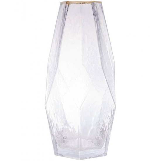 Vaso 13x24,5cm De Vidro Com Borda Dourada Taj